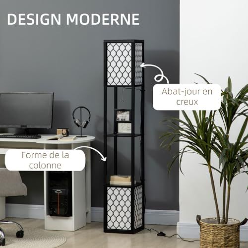 Lampe de salon étagère élégante avec abat-jour nid d'abeille, offrant espace de rangement et style pour salon ou chambre. Cadeau pratique et raffiné.