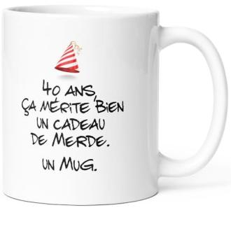 Mug céramique blanc effet cassé humoristique pour 40ème anniversaire avec qualité micro-onde et lave-vaisselle.