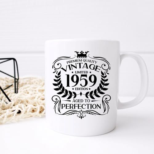 Mug céramique vintage 1959, qualité premium, idéal cadeau anniversaire.