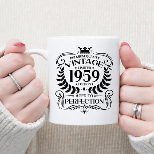 Mug céramique vintage 1959, qualité premium, idéal cadeau anniversaire.