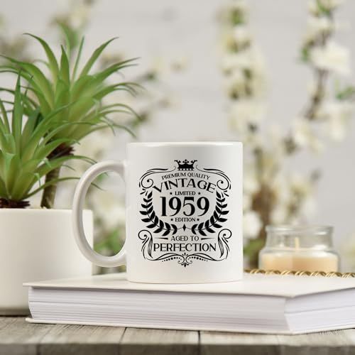 Mug céramique vintage 1959, qualité premium, idéal cadeau anniversaire.