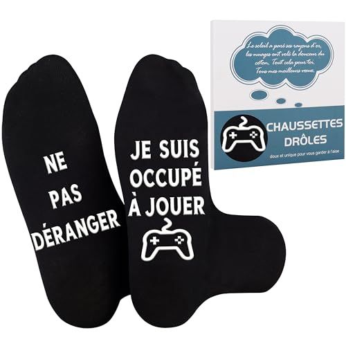 Chaussettes geek humoristiques Do not disturb, I'm gaming pour gamers passionnés et moments de détente.