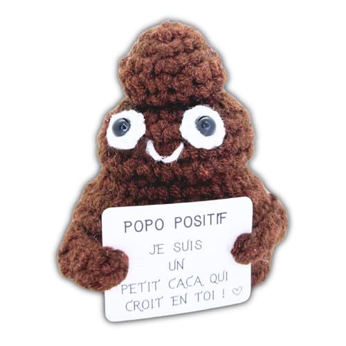 Petit caca Popo Positif en laine, cadeau original et fait main, ajoute joie et encouragement à chaque journée.