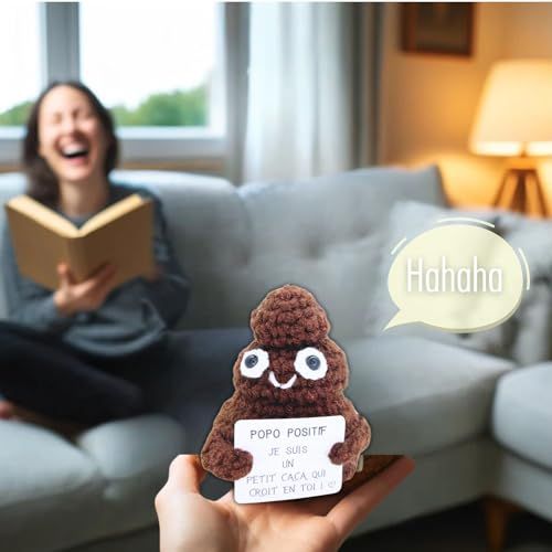 Petit caca Popo Positif en laine, cadeau original et fait main, ajoute joie et encouragement à chaque journée.