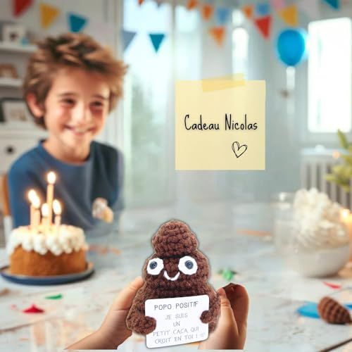 Petit caca Popo Positif en laine, cadeau original et fait main, ajoute joie et encouragement à chaque journée.
