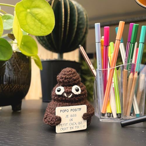 Petit caca Popo Positif en laine, cadeau original et fait main, ajoute joie et encouragement à chaque journée.