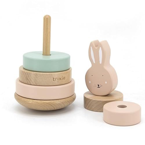 Tour d'anneaux en bois personnalisée pour bébés, cadeau de naissance, éducatif, ludique, sûr, idéal décoration chambre enfant.