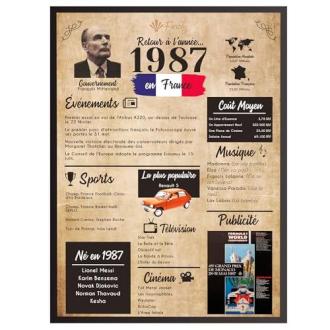 Affiche vintage Retour en 1987 par Finoly, cadeau nostalgique, événements marquants, style années 80, décoration intérieure durable et originale.