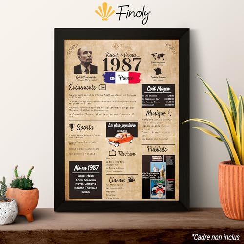 Affiche vintage Retour en 1987 par Finoly, cadeau nostalgique, événements marquants, style années 80, décoration intérieure durable et originale.