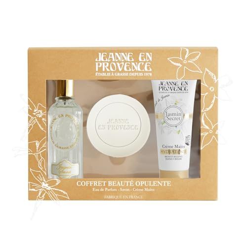 Coffret bien-être Jeanne en Provence avec parfum de jasmin, crème, savon, offre évasion et douceur d'été, idéal cadeau parfumé.