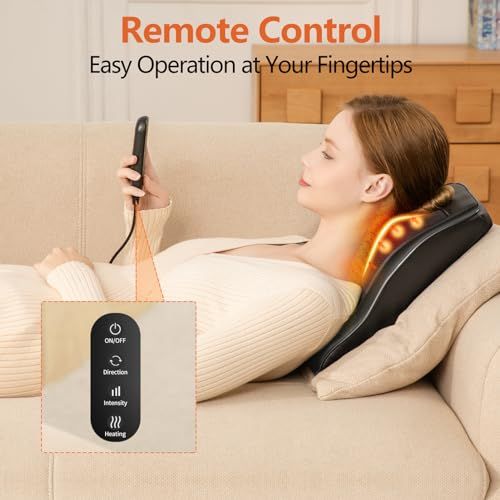 Coussin de massage chauffant Brelley, massage shiatsu profond, chaleur apaisante, ergonomique, cadeau bien-être, détente, soulagement musculaire, utilisable en voyage.