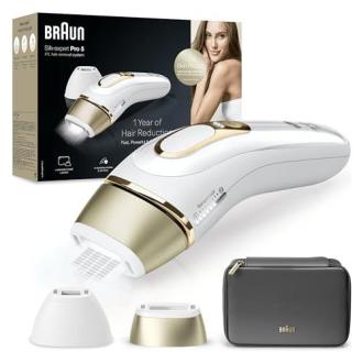 Épilateur lumière pulsée Braun Silk·expert Pro 5, peau douce jusqu'à un an, approuvé dermatologiquement, traitement rapide et sécurisé à domicile.