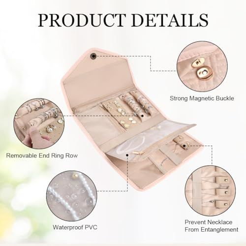 Pochette à bijoux de voyage compacte avec compartiments et sécurisation pour accessoires - cadeau élégant pour femmes.