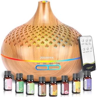 Diffuseur d'huiles essentielles élégant en bois avec LED et télécommande