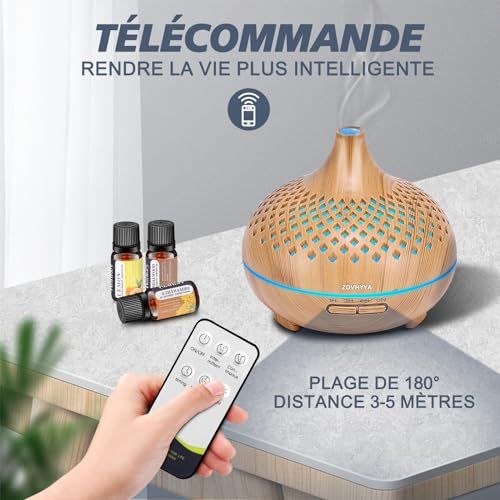 Diffuseur d'huiles essentielles élégant en bois avec LED et télécommande