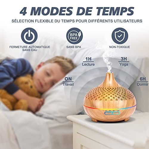 Diffuseur d'huiles essentielles élégant en bois avec LED et télécommande
