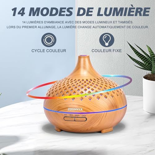Diffuseur d'huiles essentielles élégant en bois avec LED et télécommande