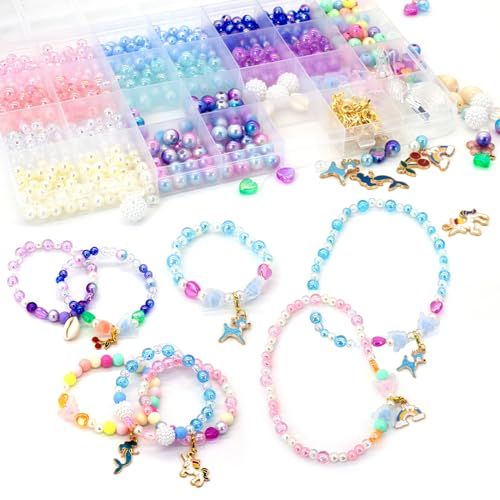 Coffret de perles pour filles, plus de 600 perles colorées et formes variées, idéal pour créer des bijoux uniques, stimule créativité enfants 5-12 ans.