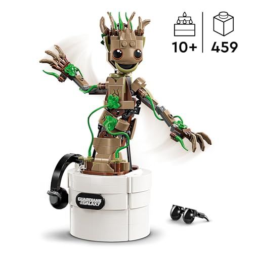 Figurine LEGO Marvel Groot dansante, cadeau parfait pour enfants, aventure Gardiens de la Galaxie, imagination et créativité avec application LEGO Builder.