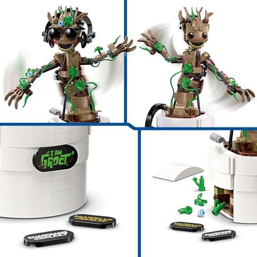 Figurine LEGO Marvel Groot dansante, cadeau parfait pour enfants, aventure Gardiens de la Galaxie, imagination et créativité avec application LEGO Builder.