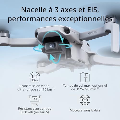 Drone DJI Mini 4K léger et performant pour des prises de vue cinématographiques en ultra-HD.