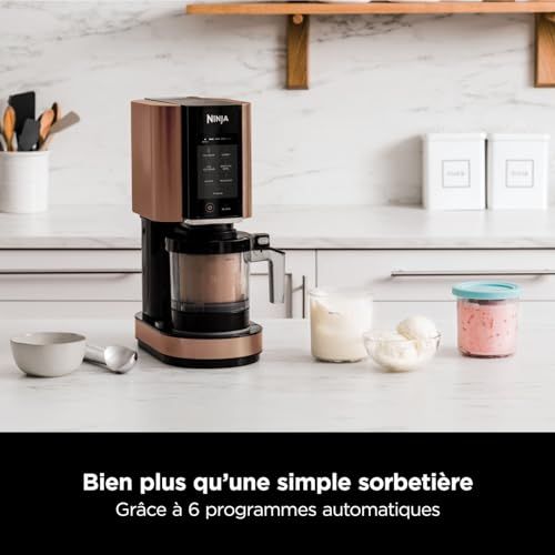 Sorbetière Ninja Creami pour glaces crémeuses et sorbets, 7 programmes, idéale pour personnaliser recettes, cadeau parfait pour occasions spéciales.