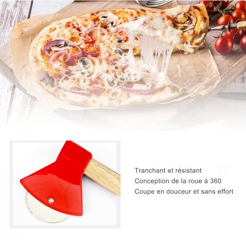 Coupe-pizza original en forme de hache, parfait pour découper pizzas, crêpes et gaufres avec style et précision. Cadeau amusant et pratique.