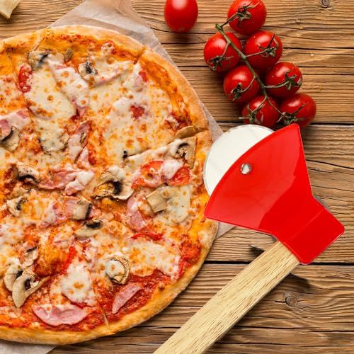 Coupe-pizza original en forme de hache, parfait pour découper pizzas, crêpes et gaufres avec style et précision. Cadeau amusant et pratique.