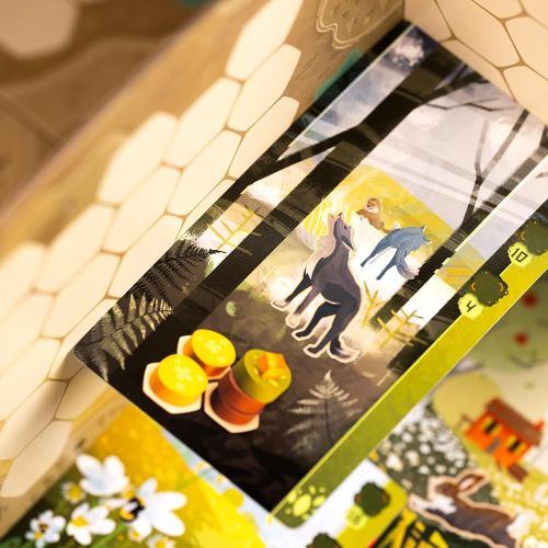 Jeu de plateau Harmonies d'Asmodée, familial dès 10 ans, illustrations Maëva Da Silva, immersion nature, stratégique, créatif, matériel de qualité.