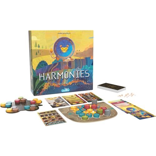 Jeu de plateau Harmonies d'Asmodée, familial dès 10 ans, illustrations Maëva Da Silva, immersion nature, stratégique, créatif, matériel de qualité.