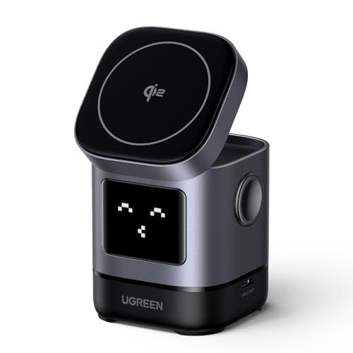 Chargeur induction iPhone 2 en 1 recharge rapide, design robot mignon, compatible iPhone et AirPods, cadeau technophile.