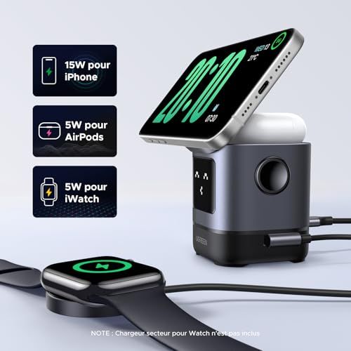 Chargeur induction iPhone 2 en 1 recharge rapide, design robot mignon, compatible iPhone et AirPods, cadeau technophile.
