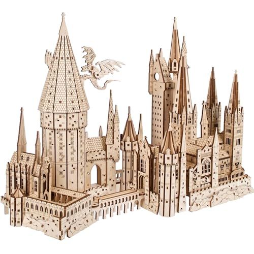 Puzzle 3D Château Poudlard, cadeau magique pour fans de Harry Potter, pièces bois gravées laser, expérience immersive et nostalgique.
