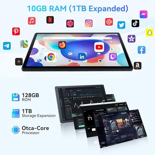 Tablette Android 14 pouces, écran 10 pouces, processeur octa-core, 10 GB RAM, 128 GB ROM, WiFi, Bluetooth, cadeau technologique parfait, design élégant.