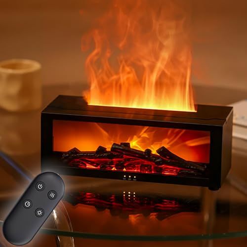Diffuseur d'huiles essentielles USB avec lumière douce imitant une flamme, capacité 150 ml, idéal pour la relaxation et l'aromathérapie.