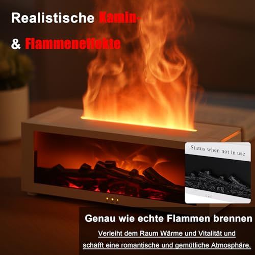 Diffuseur d'huiles essentielles USB avec lumière douce imitant une flamme, capacité 150 ml, idéal pour la relaxation et l'aromathérapie.