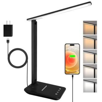 Lampe de bureau Joyshie LED, design pliant, protection oculaire, 5 niveaux de luminosité, port USB, cadeau idéal pour lecteurs, artistes, et télétravailleurs.