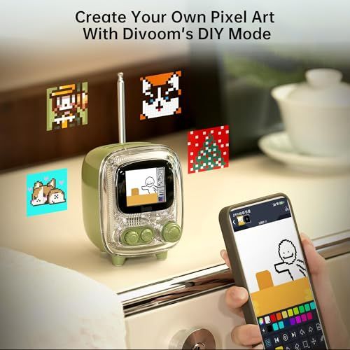 Enceinte Bluetooth rétro Divoom Tiivoo-2, design vintage, Pixel Art personnalisable, cadeau original, multifonction, connectivité facile, son clair, idéal décoration.