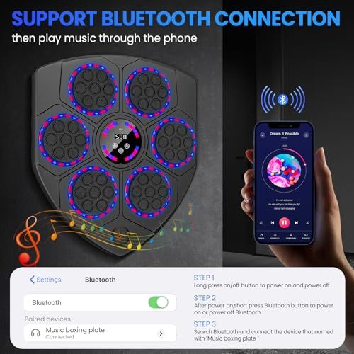 Machine de boxe musicale avec effets lumineux et Bluetooth, cadeau idéal alliant sport et musique, adaptée à tous niveaux d'entraînement.