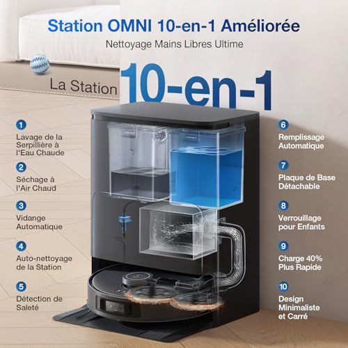 Aspirateur robot DEEBOT T30S PRO d'Ecovacs avec station OMNI, nettoyage puissant, 11 000 Pa, technologie ZeroTangle, idéal cadeau pour maison sans effort.