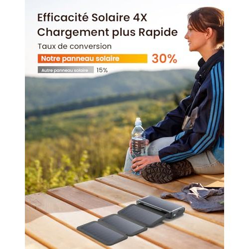 Chargeur solaire à 4 panneaux, éco-responsable, idéal pour l'extérieur, capable de charger 6 appareils simultanément, parfait pour les aventuriers et hyperconnectés.