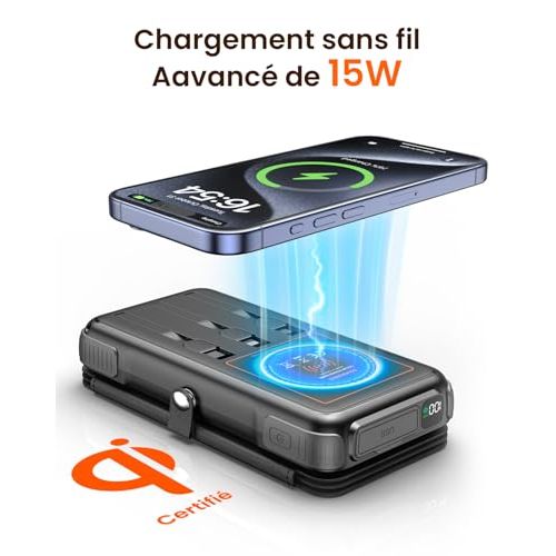 Chargeur solaire à 4 panneaux, éco-responsable, idéal pour l'extérieur, capable de charger 6 appareils simultanément, parfait pour les aventuriers et hyperconnectés.