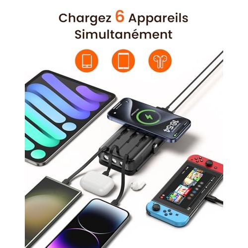 Chargeur solaire à 4 panneaux, éco-responsable, idéal pour l'extérieur, capable de charger 6 appareils simultanément, parfait pour les aventuriers et hyperconnectés.