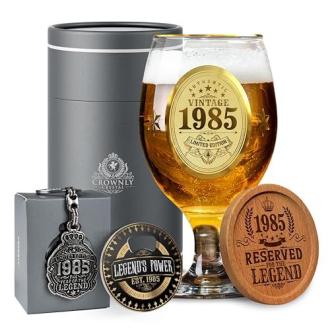 Verre à bière 1985 en cristal avec inscription indélébile VINTAGE 1985 LIMITED EDITION, idéal pour cadeau d'anniversaire marquant et prestigieux.