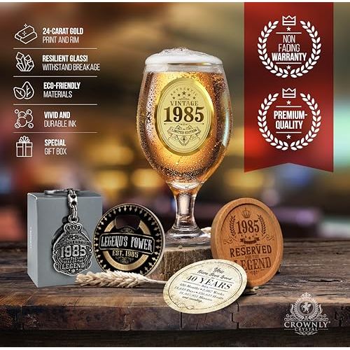 Verre à bière 1985 en cristal avec inscription indélébile VINTAGE 1985 LIMITED EDITION, idéal pour cadeau d'anniversaire marquant et prestigieux.
