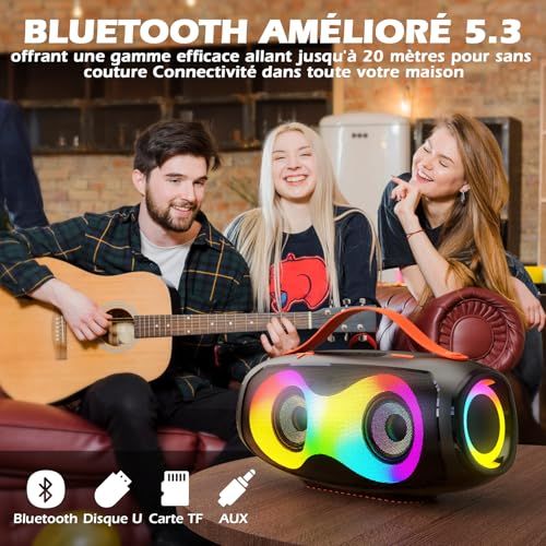 Enceinte sans fil lumineuse avec son haute-fidélité, spectacle lumineux synchronisé, 20W, Bluetooth 5.0, portable pour fêtes, plage, camping.