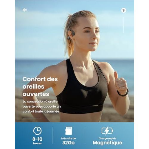 Lecteur de musique étanche IP68 avec écouteurs à conduction osseuse et mémoire de 32 Go pour nageurs