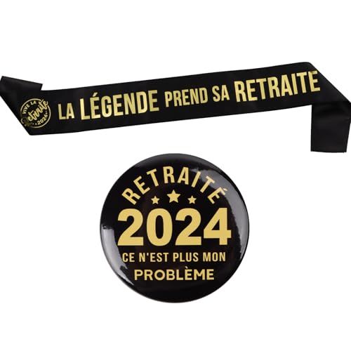 Écharpe officielle retraite avec badge assorti, cadeau humoristique et chic pour célébrer un départ en retraite avec élégance et souvenirs personnels.