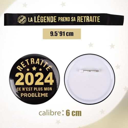 Écharpe officielle retraite avec badge assorti, cadeau humoristique et chic pour célébrer un départ en retraite avec élégance et souvenirs personnels.