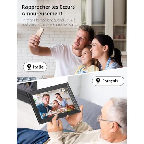 Cadre photo numérique moderne avec écran IPS HD 1280x800, 32 Go de stockage, partage facile via application Frameo, cadeau parfait pour toutes occasions.